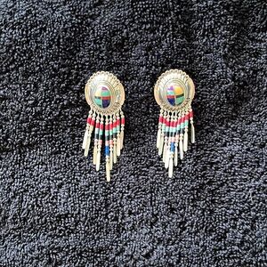 Southwestern Handcrafted Vintage Sterling Silver Post Dangle Earrings